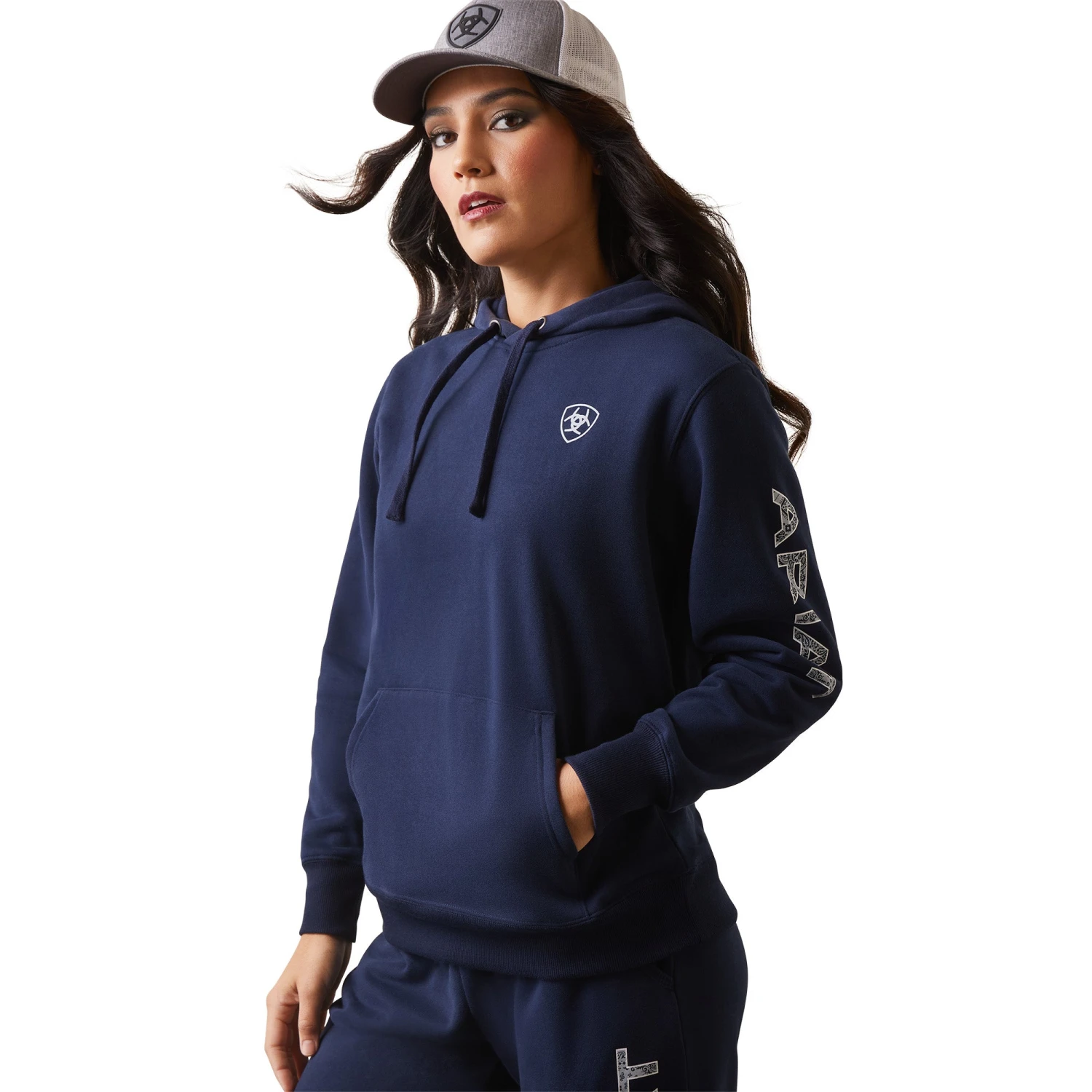 Ariat® Ladies R.E.A.L Navy Eclipse Logo Pullover Hoodie 10043446 1 Ariat® Ladies R.E.A.L Navy Eclipse Logo Pullover Hoodie 10043446