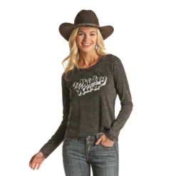 Rock & Roll Cowgirl® Whiskey River Long Sleeve Graphic T-Shirt 48T2382