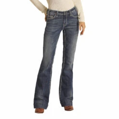 Rock & Roll Denim Ladies Mid Rise Dark Vintage Trouser Jeans W8M9516 -Ariat Style W8M9516