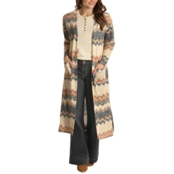 White Label By Panhandle Ladies Chevron Printed Sweater Duster Cardigan WLWT34R0GB