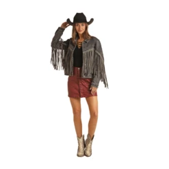 Rock & Roll Denim Ladies Relaxed Fit Fringe Black Denim Jacket 52-1718