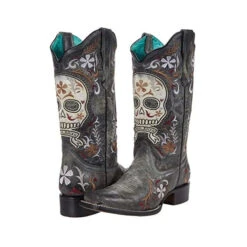 Corral Boots Corral Ladies Black Skull Overlay And Embroidery Square Toe Boots E1653 5 Corral Boots Corral Ladies Black Skull Overlay And Embroidery Square Toe Boots E1653 -Ariat Style corral boots e1653 black womens boots