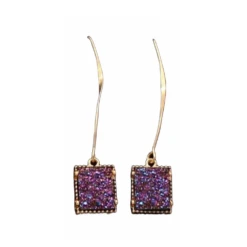 M&F® Ladies Druzy Drop Square Cobalt Blue Earrings DE316
