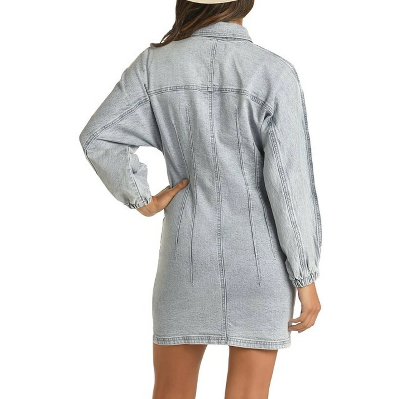 Rock & Roll Cowgirl Ladies Light Wash Long Sleeve Dress WD-3709 3 Rock & Roll Cowgirl Ladies Light Wash Long Sleeve Dress WD-3709 - Image 3
