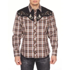 Rodeo Clothing Men's Plaid Brown Snap Front Shirt PS500-530