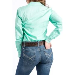 Cinch Ladies Solid Green Western Button Down Shirt MSW9164028 -Ariat Style msw9164028 3 146 detail