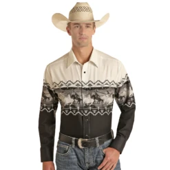 Panhandle Men's Border Black Snap Shirt PHMSOSR0MU-01