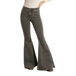Rock & Roll Denim Ladies Charcoal Bell Bottoms RRWD7PR0FY