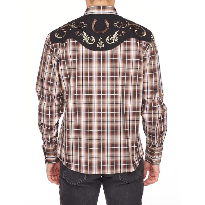 Rodeo Clothing Men's Plaid Brown Snap Front Shirt PS500-530 2 Rodeo Clothing Men's Plaid Brown Snap Front Shirt PS500-530 - Image 2