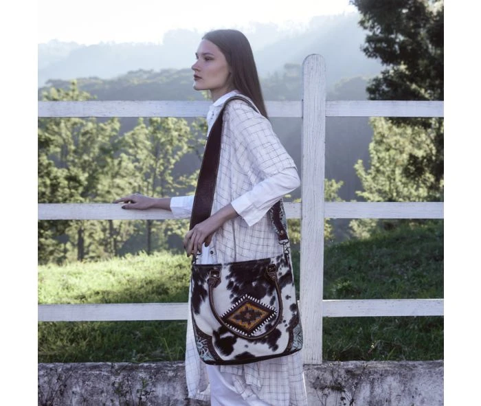 Myra Bag Ladies Western Domerang Canvas & Hairon Bag S-5275 3 Myra Bag Ladies Western Domerang Canvas & Hairon Bag S-5275 - Image 3