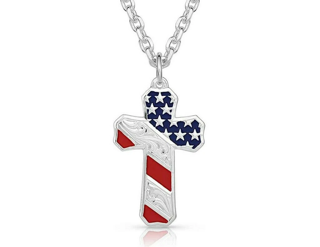 Montana Silversmiths® USA Patriotic Cross Necklace NC3771 1 Montana Silversmiths® USA Patriotic Cross Necklace NC3771