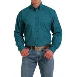 Cinch Men's Teal Diamond Print Button Down Shirt MTW1105579 -Ariat Style teal1