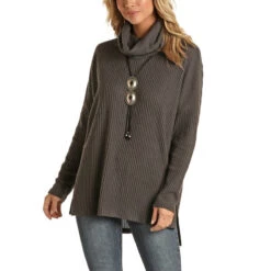 Panhandle White Label Ladies Waffle Knit Steel Grey Shirt L8T1909-03