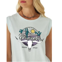 Wrangler Retro® Ladies Steer Head Green Graphic Tank 112315077 -Ariat Style wrangler